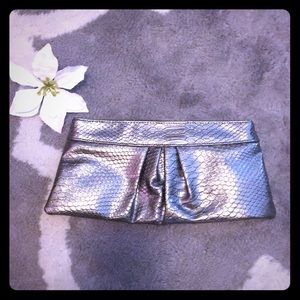 Silver/gunmetal snakeskin clutch